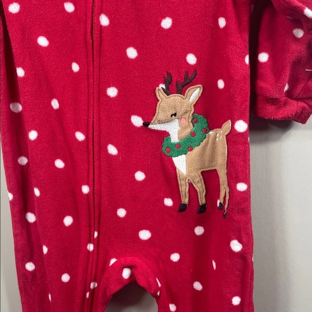 Carter's Christmas Holiday‎ Red Polka Dot Reindeer Footed Pajamas